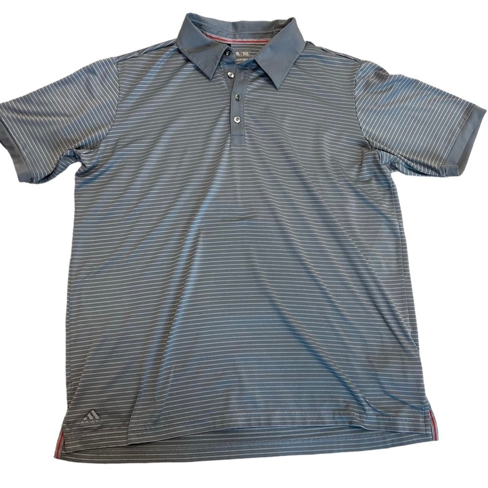 Adidas men's Adipure gray white striped short sleeve polo shirt Sz L